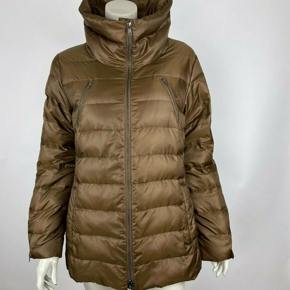 Eileen Fisher Parka Funnel Neck Down Long Sleeve Jacket Pockets‎ Zippers Women M
